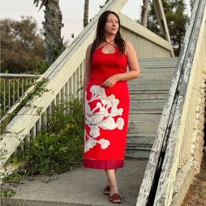 Zara Red and White Floral Skirt